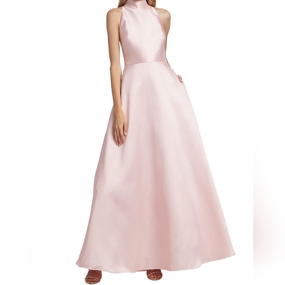 ML Monique Lhullier Halter Satin Ball Gown, Blush Pink NWT, sizss 8 & 10 - Picture 9 of 13